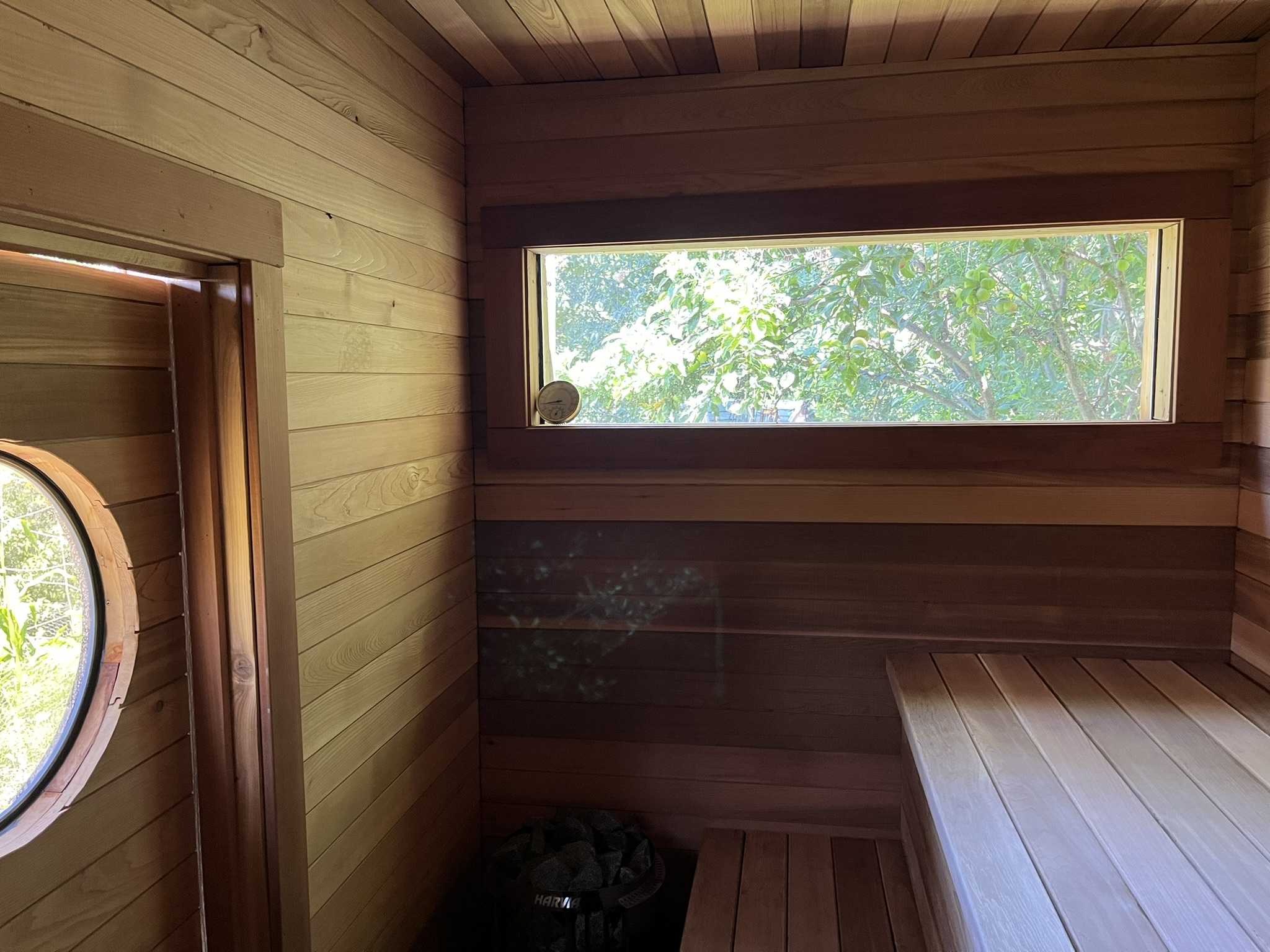 The interior of a sauna